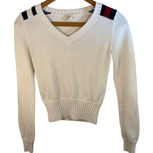 Cozy Tommy Hilfiger Cropped Sweater V Neck Cinched Waist Size M Preppy Fall 90s